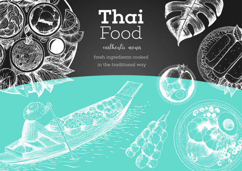 泰国美食海报设计矢量插图
