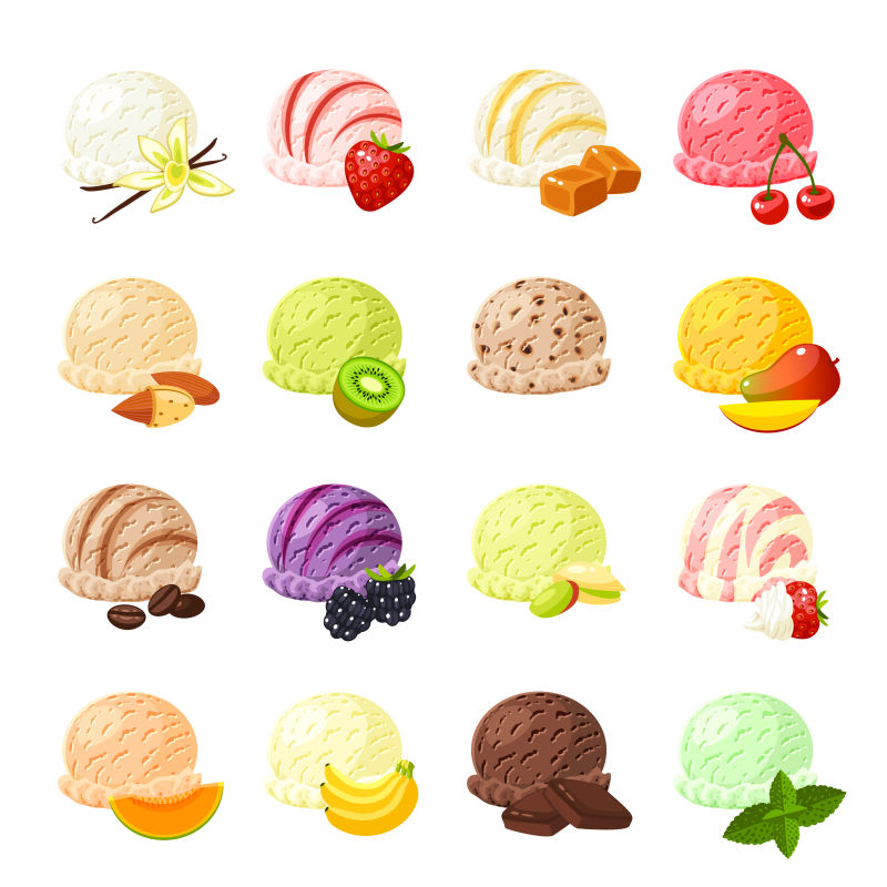 各种卡通冰淇淋图标矢量插图