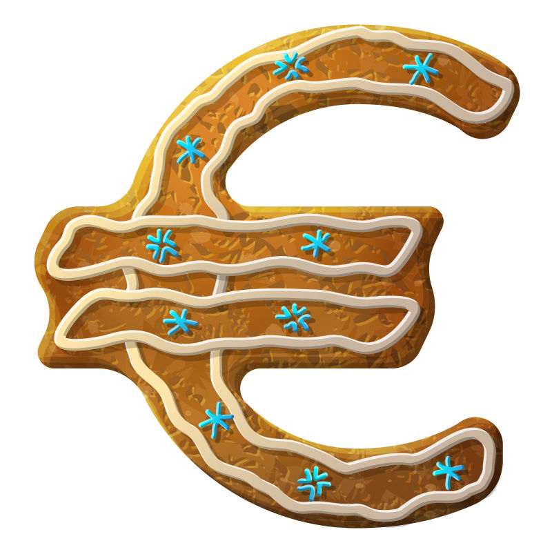 矢量欧元符号的圣诞装饰姜饼设计