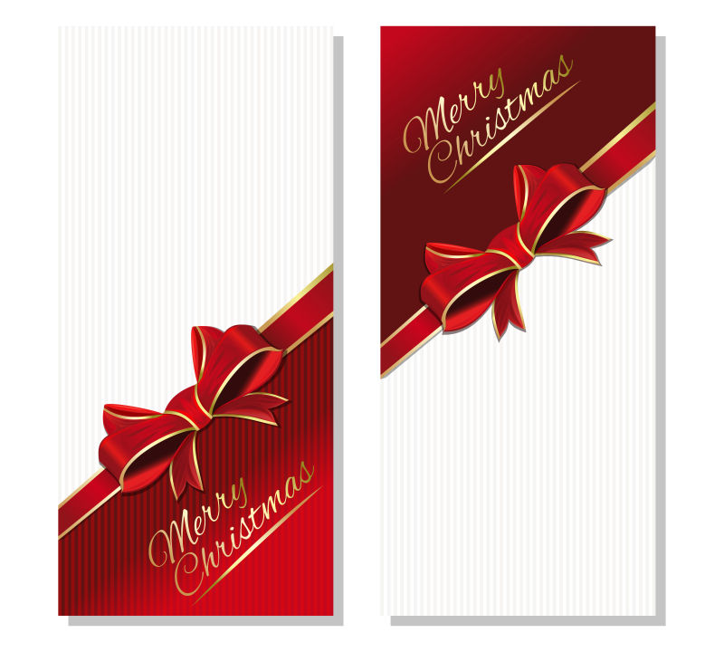 创意矢量圣诞蝴蝶结装饰的贺卡设计
