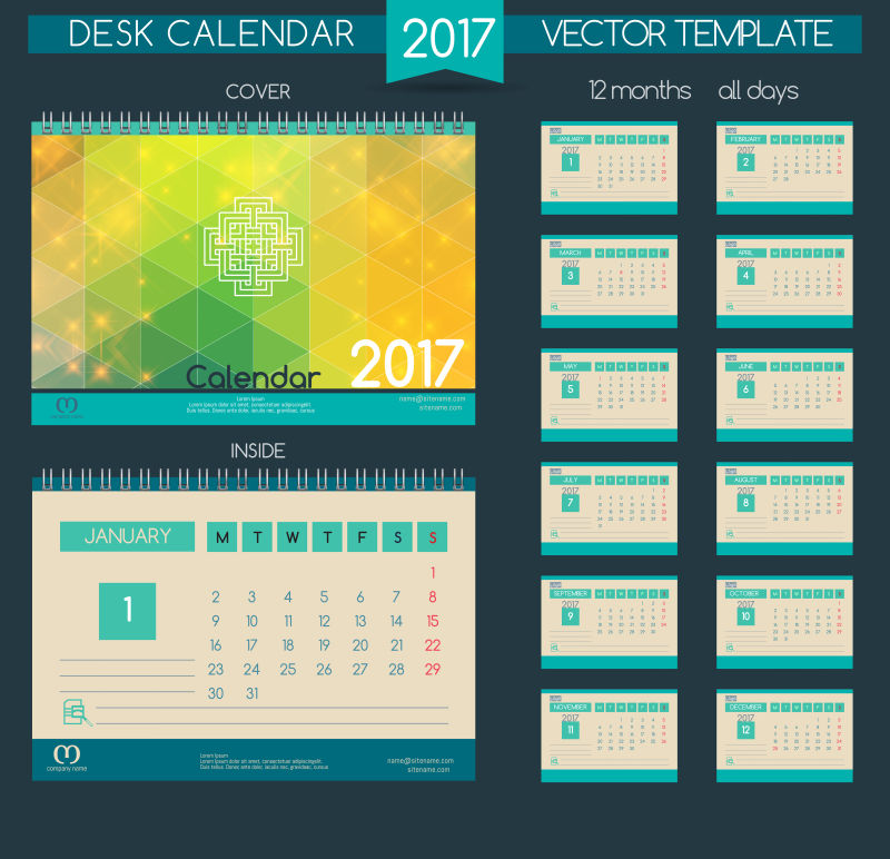 日历2017年矢量