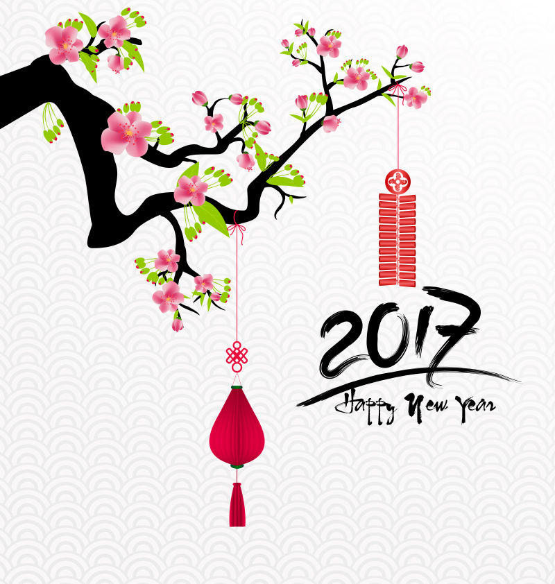 2017新年鲜花和农历新年矢量