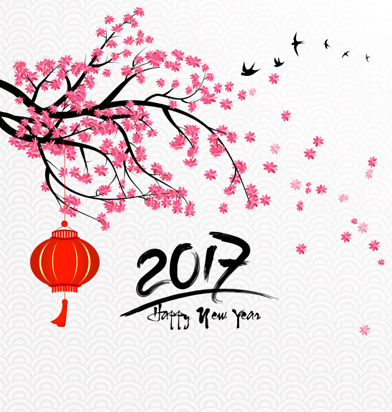 2017鲜花和农历新年矢量