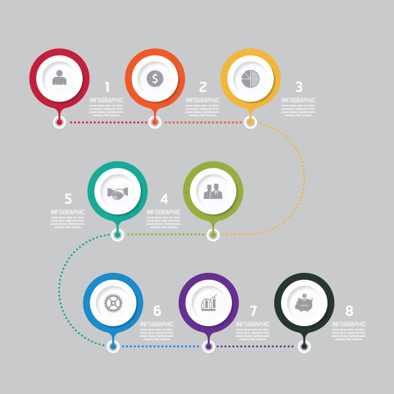 彩色简单线条元素的信息图表设计矢量