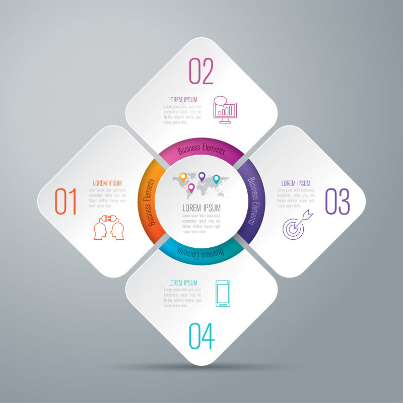 信息图形设计和商业图标有4个选项矢量