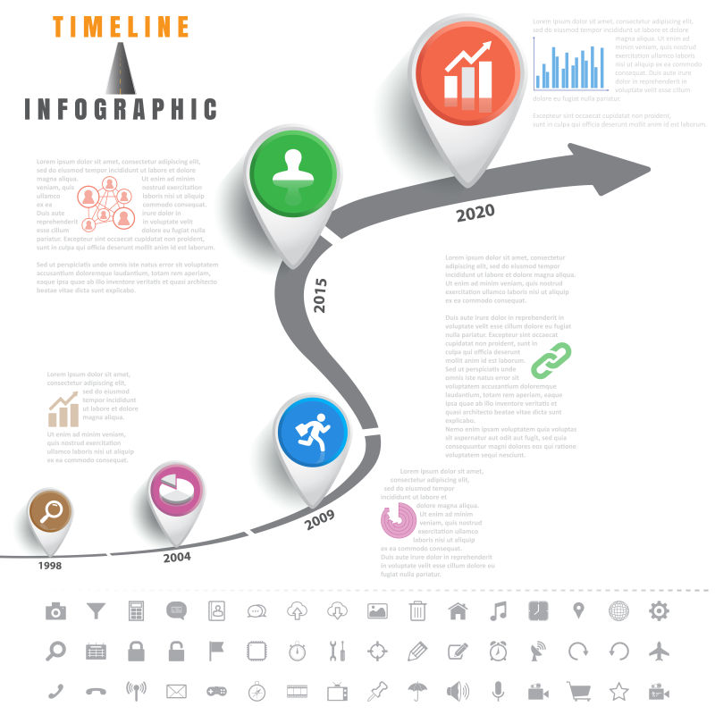 时间轴信息图形符号和元素图标集矢量