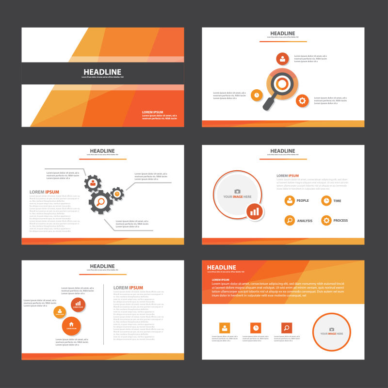 矢量橙色展示信息元素平面设计集手册传单传单营销广告