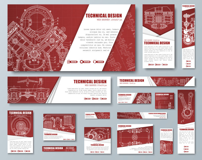 矢量带有技术图纸的网页横幅