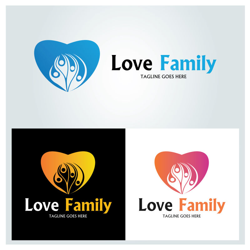 矢量三色爱心家庭标志设计