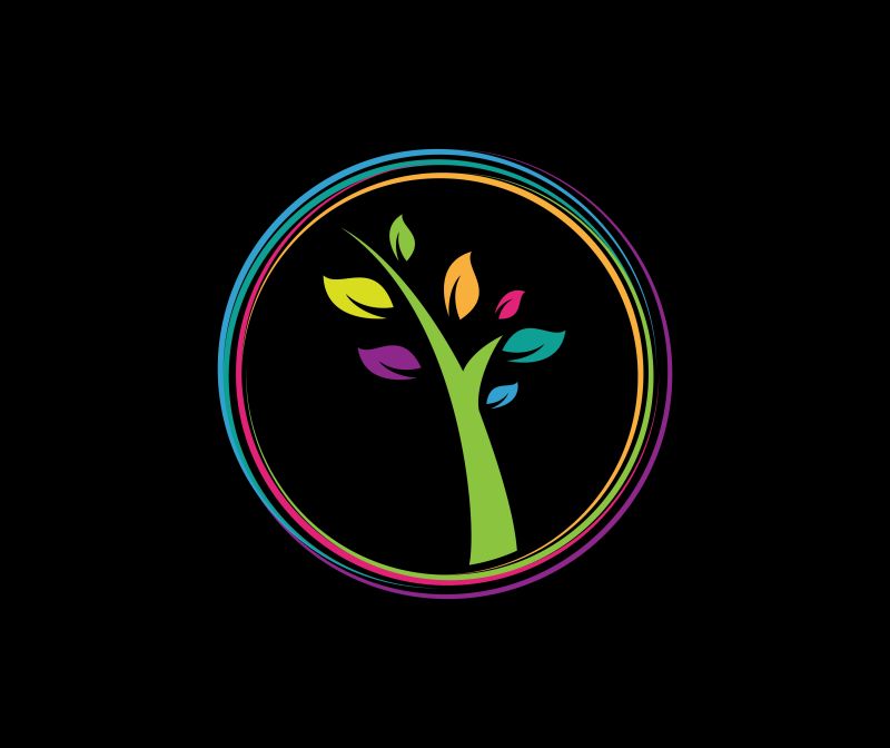 矢量彩色圆圈里的彩色树木创意logo设计