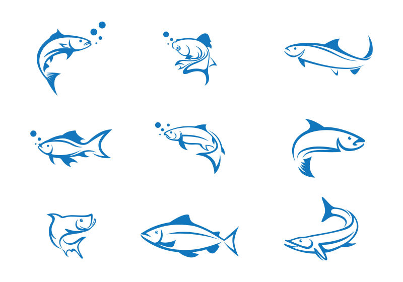 矢量深蓝色游动的鱼简笔画创意设计