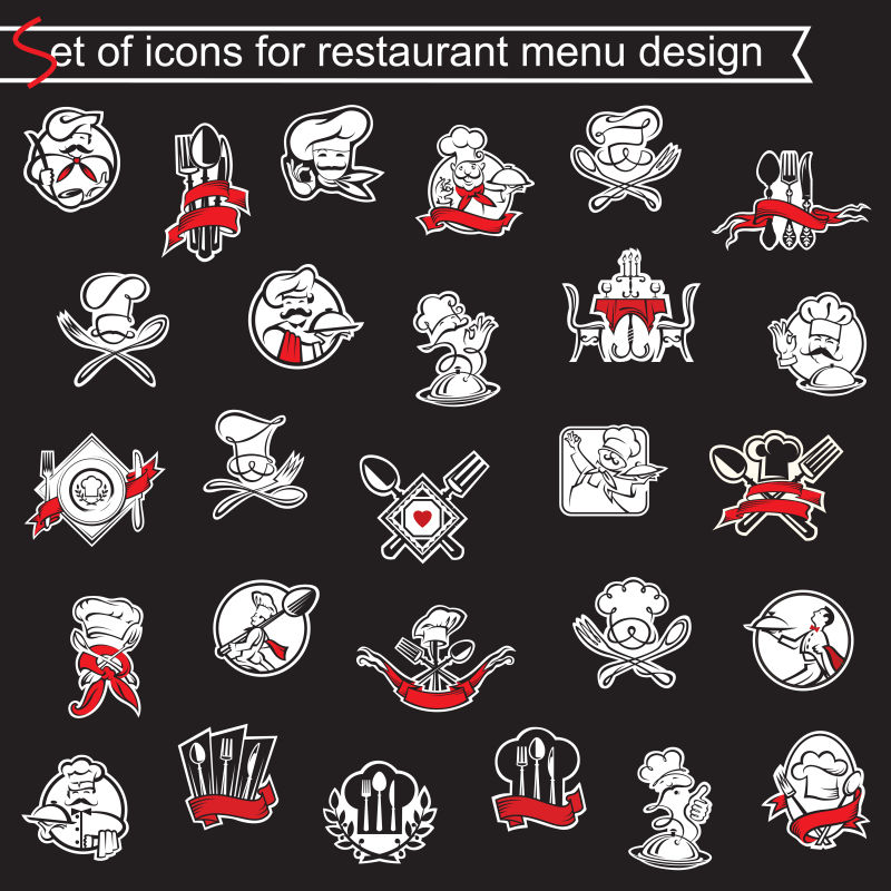 矢量黑白红色餐厅菜单设计图标创意设计