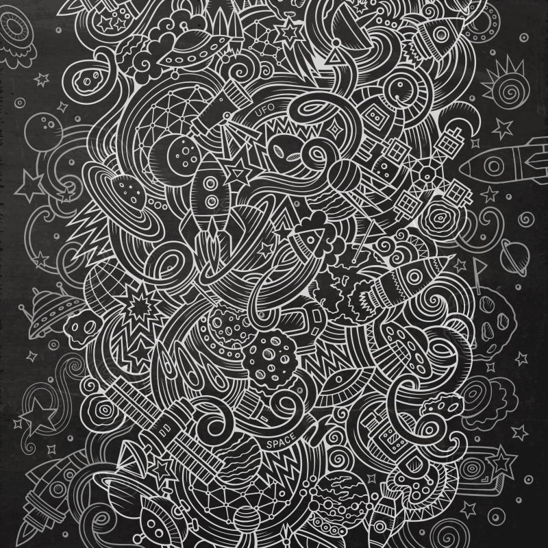 黑板粉笔宇宙空间涂鸦矢量图