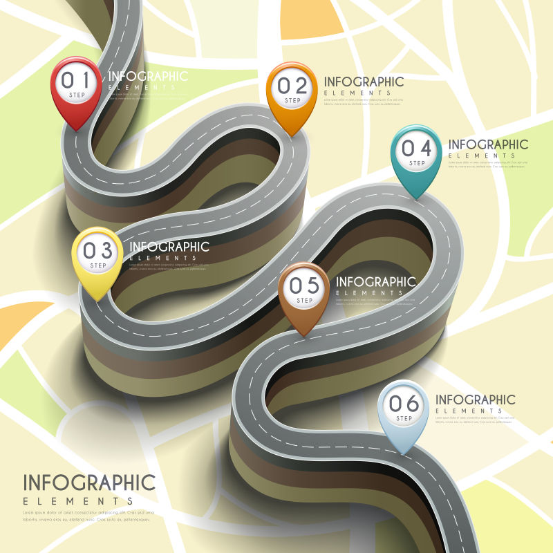 3D弯曲道路和标志的创意信息图表