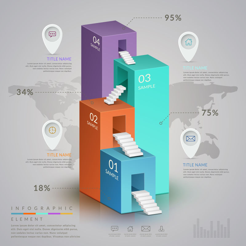 三维等距信息图表设计矢量