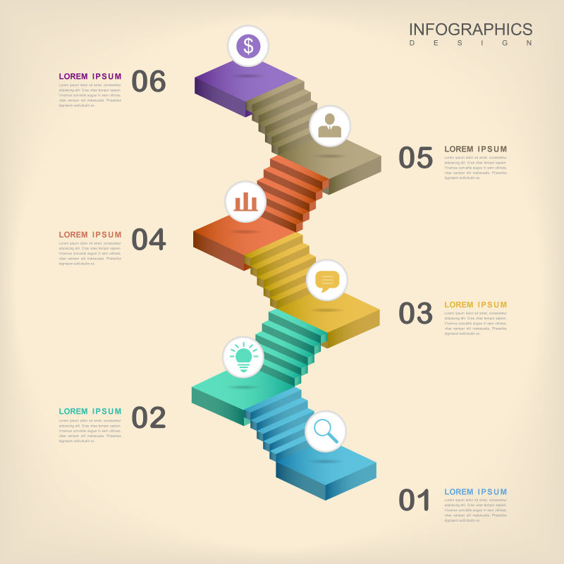创意矢量卡通楼梯元素的商业信息图表设计