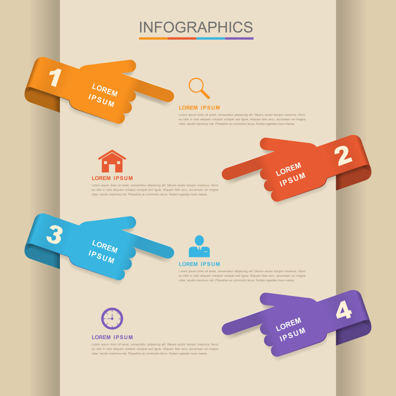 彩色卡通手指元素的矢量商业信息图表