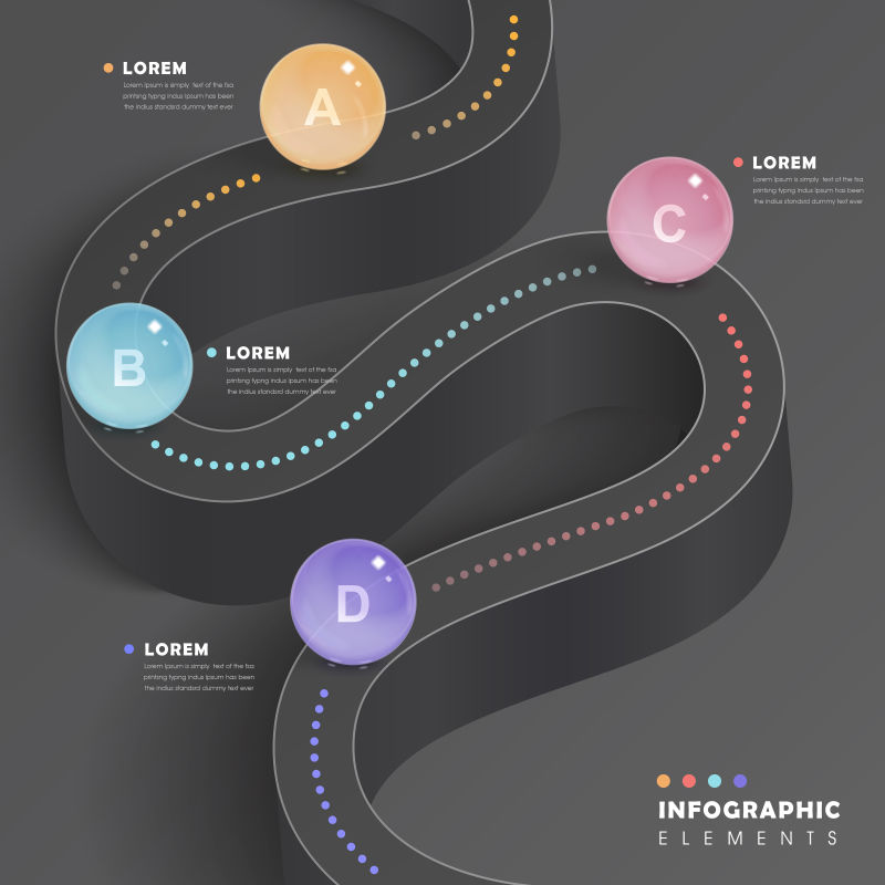 3D道路上的彩球信息图形矢量设计