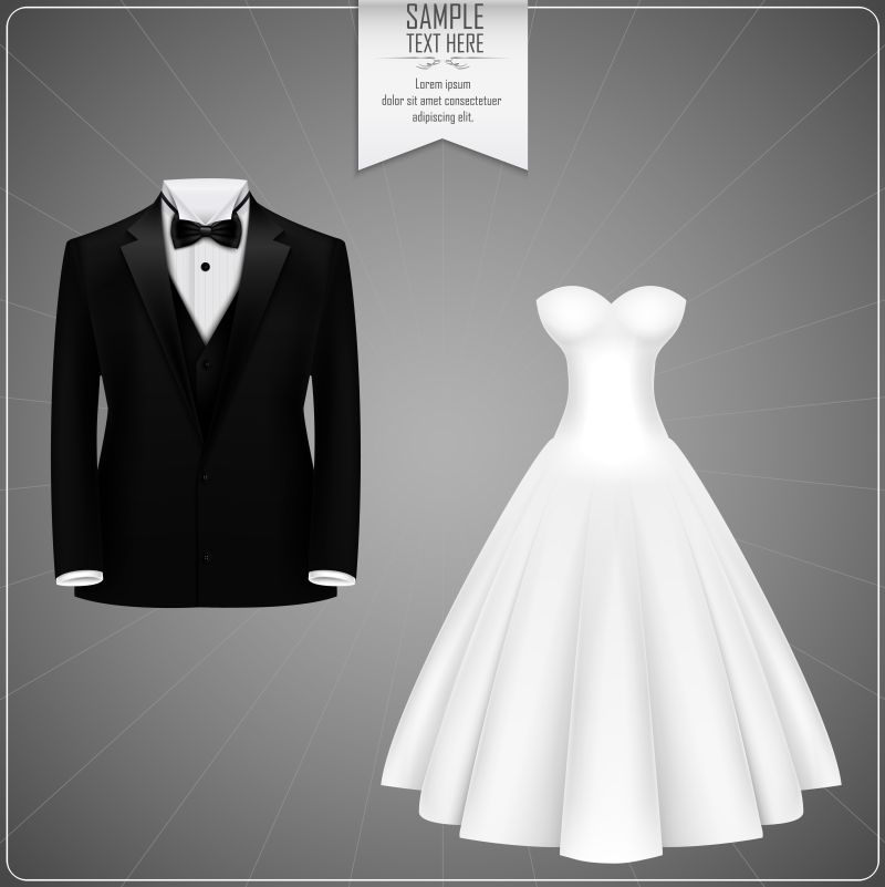 矢量黑色西服和白色婚纱