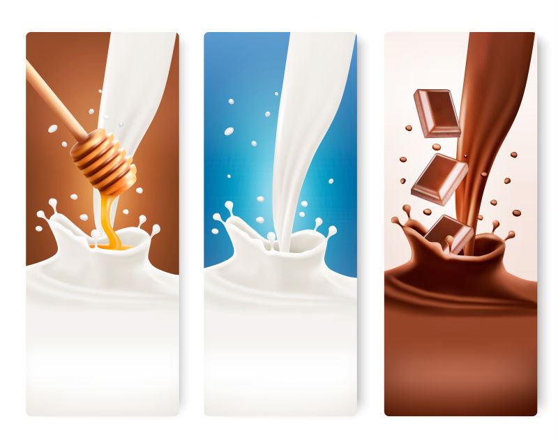 牛奶蜂蜜和巧克力横幅矢量设计