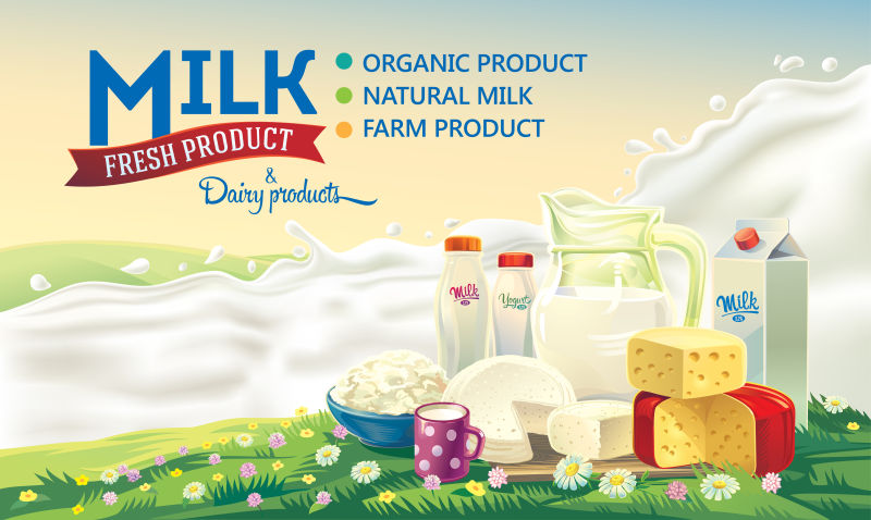 健康有机牛奶制品的标签设计矢量