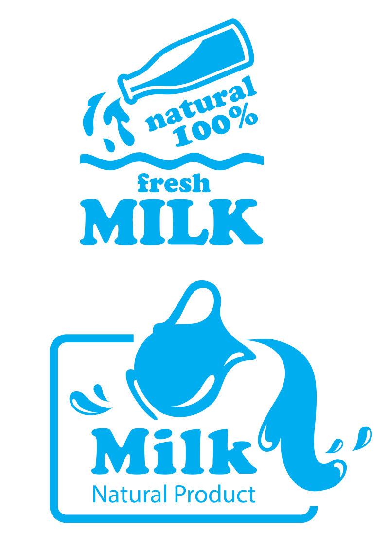 蓝色健康牛奶标签矢量设计