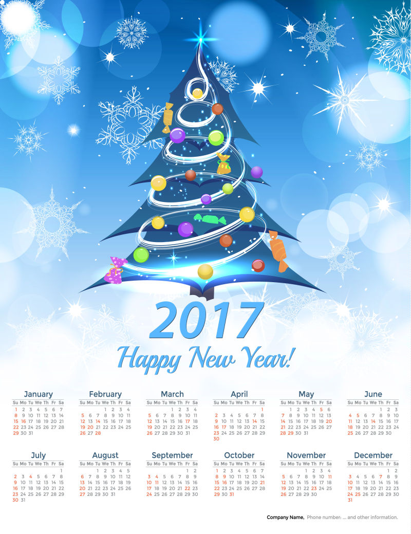 2017新年快乐蓝色日历设计矢量