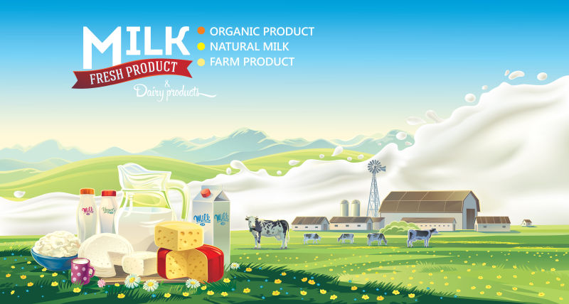 静物奶制品的一个背景是牛奶的飞溅矢量