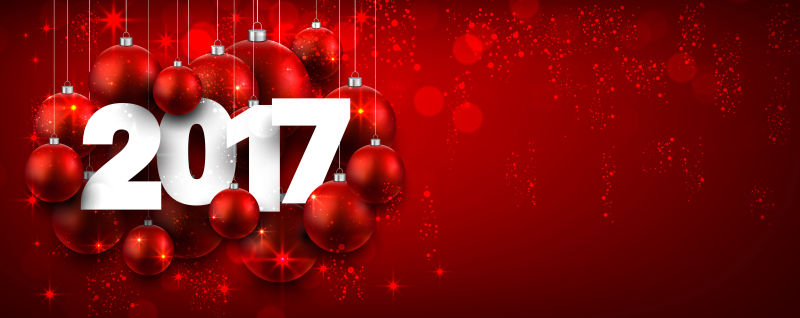 2017红色圣诞球装饰背景矢量图