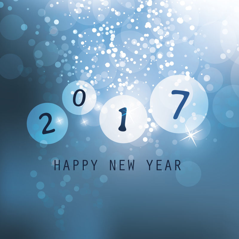 蓝色抽象风格的2017新年贺卡设计矢量