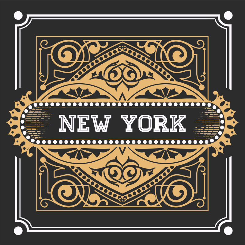 创意矢量金色复古纽约元素徽章设计