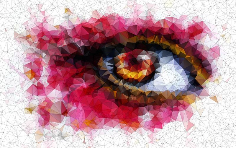 美丽的眼睛在几何造型抽象几何背景染色玻璃窗口矢量