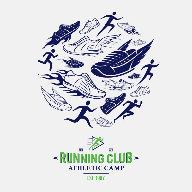 跑步俱乐部矢量跑鞋海报设计