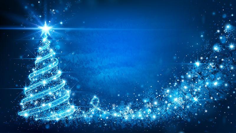 蓝色魔术树的矢量圣诞新鲜背景