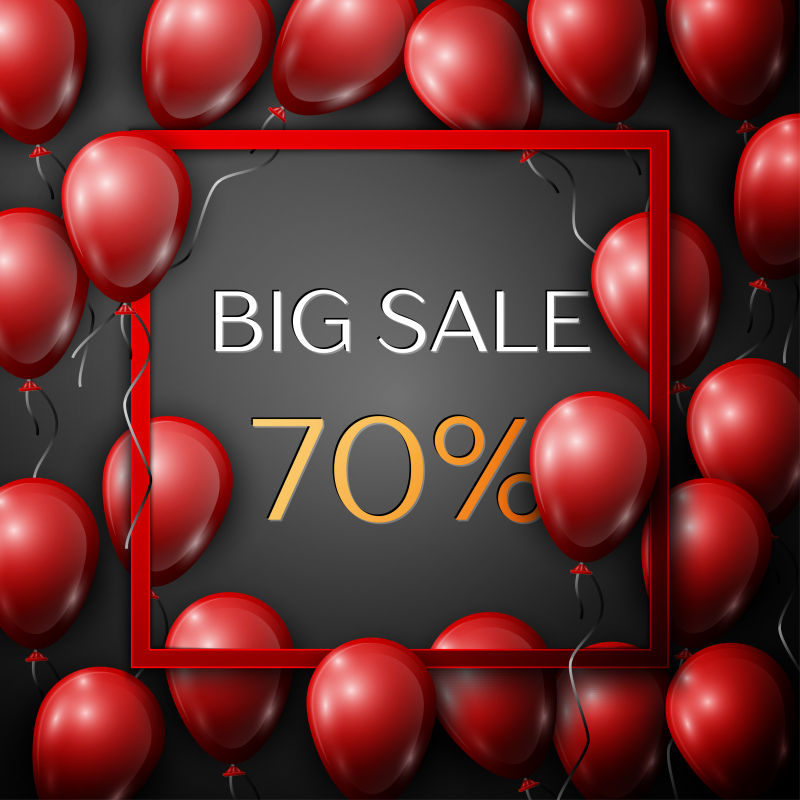 方形红色框架销售70%折扣红色气球矢量