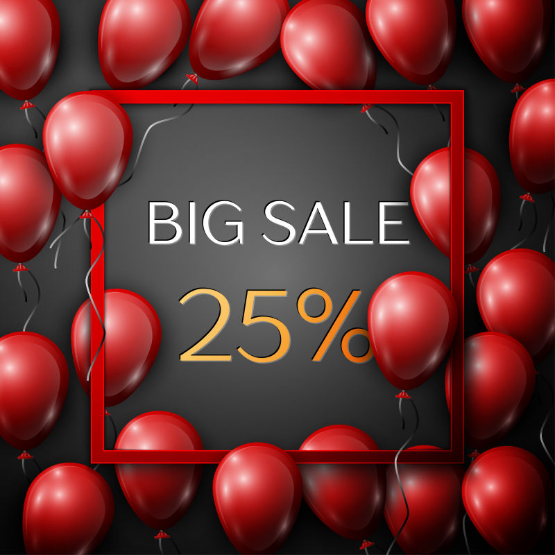 方形红色框架销售25%折扣红色气球矢量