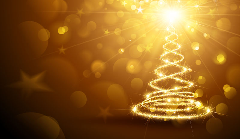 黄金圣诞树光效矢量图