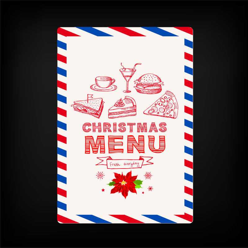 餐厅的圣诞节菜单设计矢量