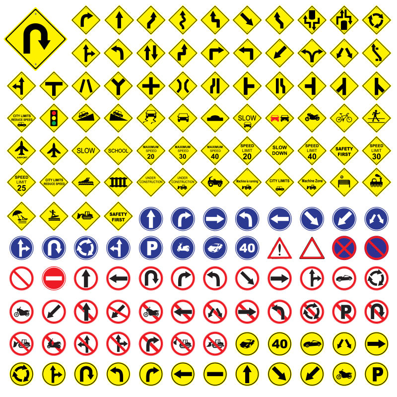 矢量交通标志黄红蓝路标集