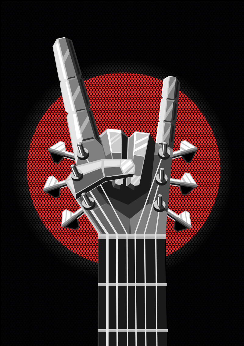 创意矢量抽象摇滚手势元素的摇滚音乐海报设计
