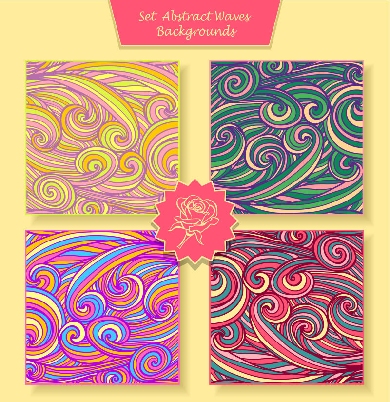 不同色彩的抽象波浪纹理卡片设计