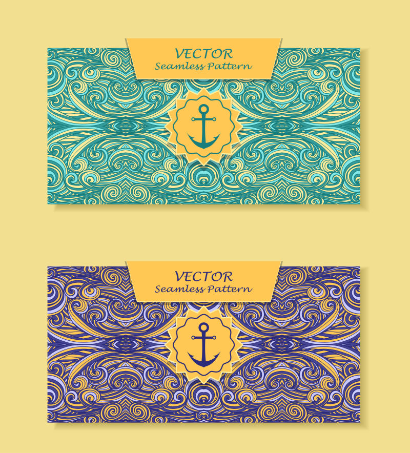 两个抽象波浪纹理的卡片设计矢量
