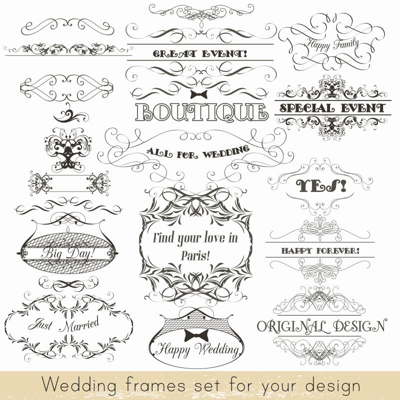 婚礼邀请函矢量装饰框架设计