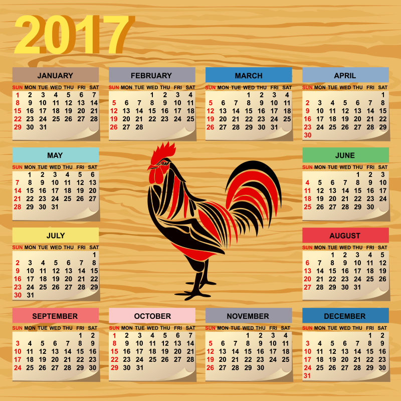 2017鸡年日历设计矢量