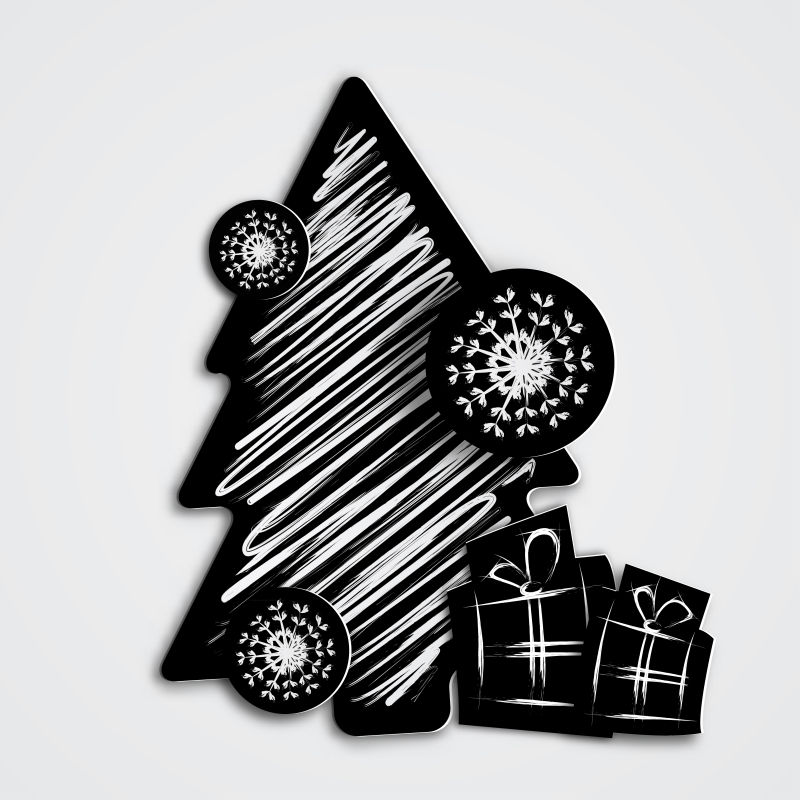 黑白相间的圣诞树矢量图