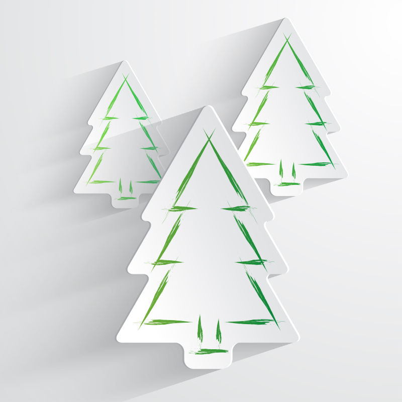 白色背景下手绘的圣诞树矢量图