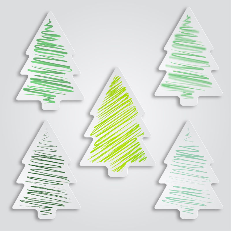 手绘的不同颜色圣诞树设计矢量图