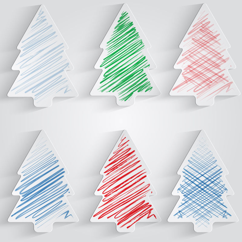 不同颜色的圣诞树矢量图