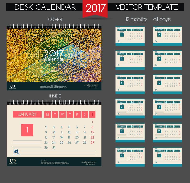 矢量黄点2017日历设计