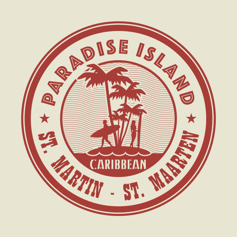 矢量红色圣马丁棕榈岛屿邮票